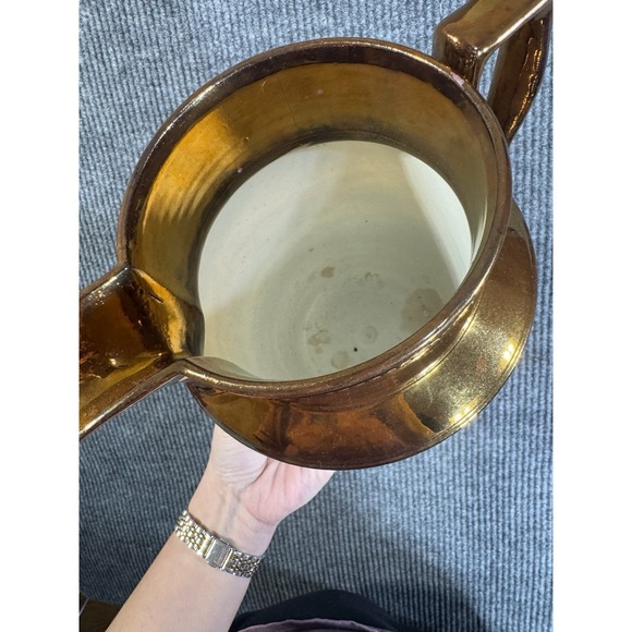 English Staffordshire copper luster Hand Painted Ceramic Pitcher Cherub Chariot - Picture 9 of 11